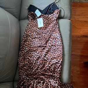 Veosa Satin Leopard Ruffle Hem Midi Dress LIKELY